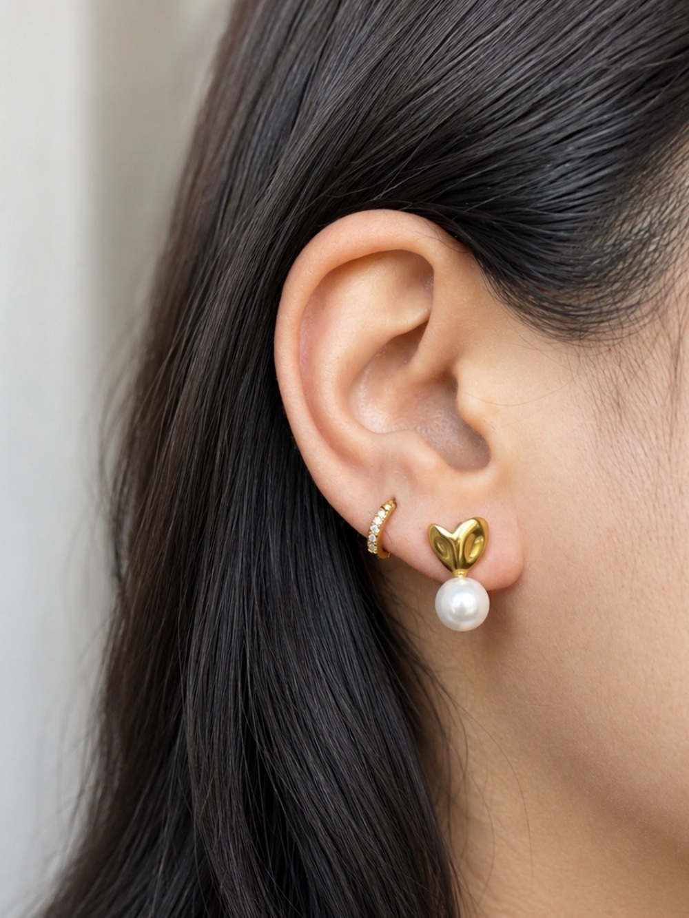 18K Gold Plated Stainless Steel Heart Stud Earrings Waterproof